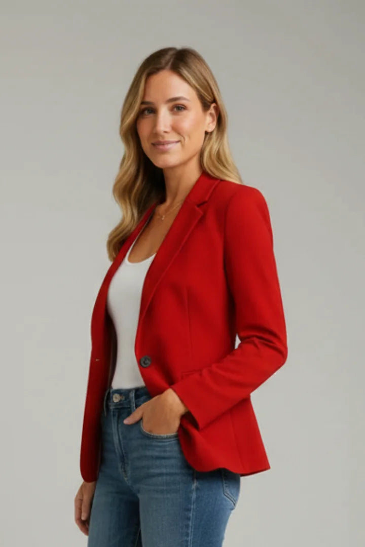 Women's blazer with notched lapel and single-button blazer