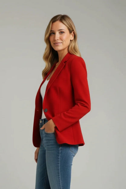 Women's blazer with notched lapel and single-button blazer