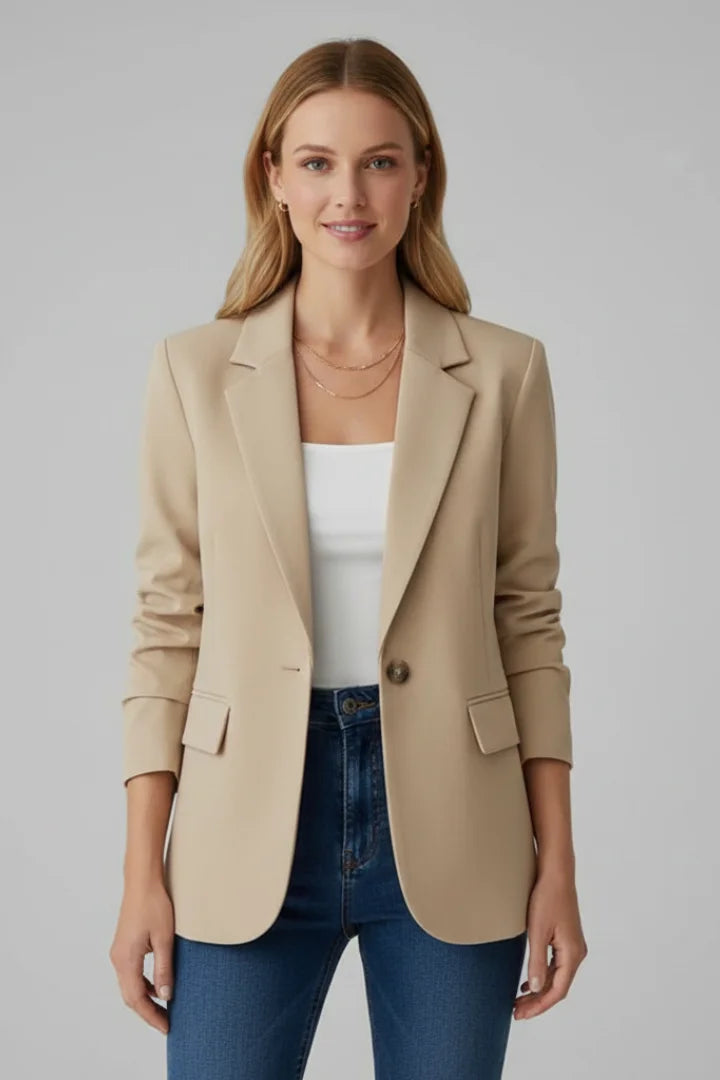 Women's blazer with notched lapel and single-button blazer – Beige