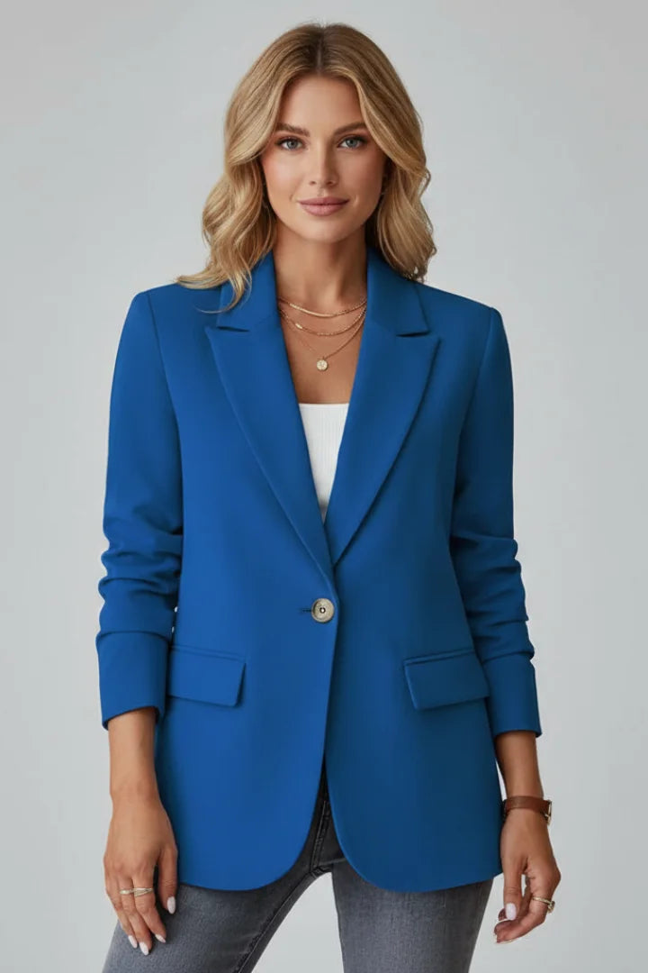 Women's blazer with notched lapel and single-button blazer – Blue