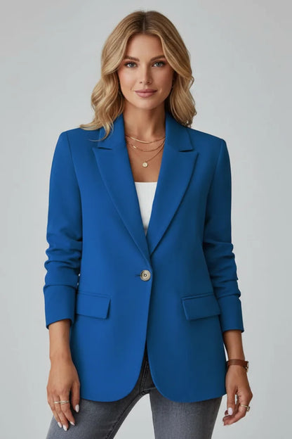 Women's blazer with notched lapel and single-button blazer – Blue
