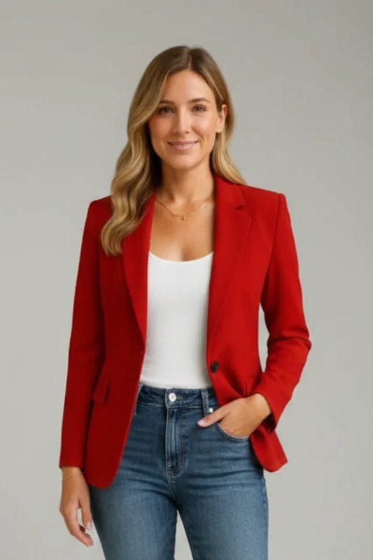 Women's blazer with notched lapel and single-button blazer – Red