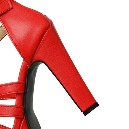 Women's leather strappy platform high-heel sandals with wide fit and buckle ankle-straps