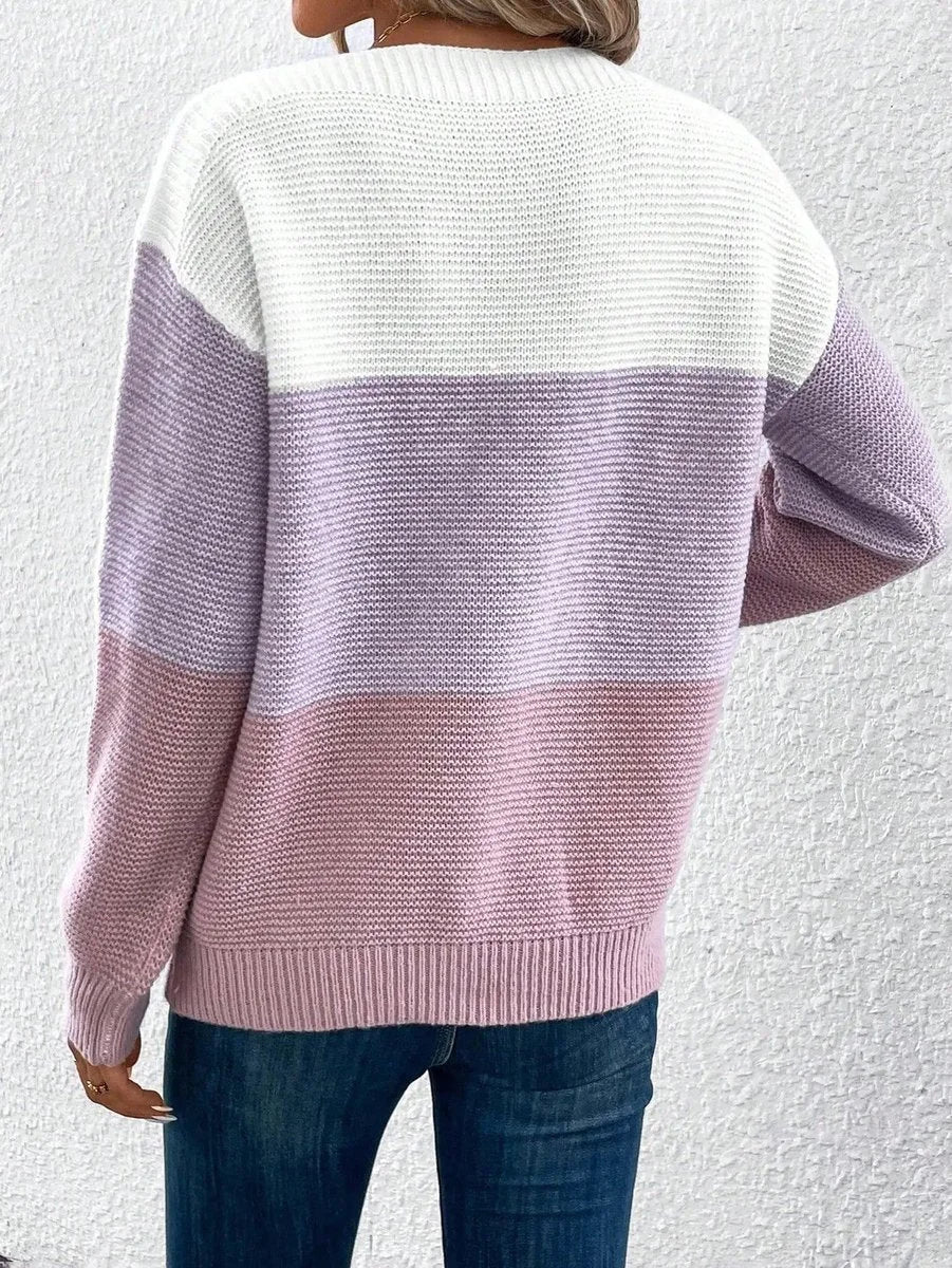 Women's relaxed-fit color-block crewneck knit sweater