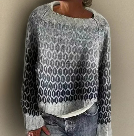 Women's relaxed-fit gradient Fair Isle knit sweater – Gray