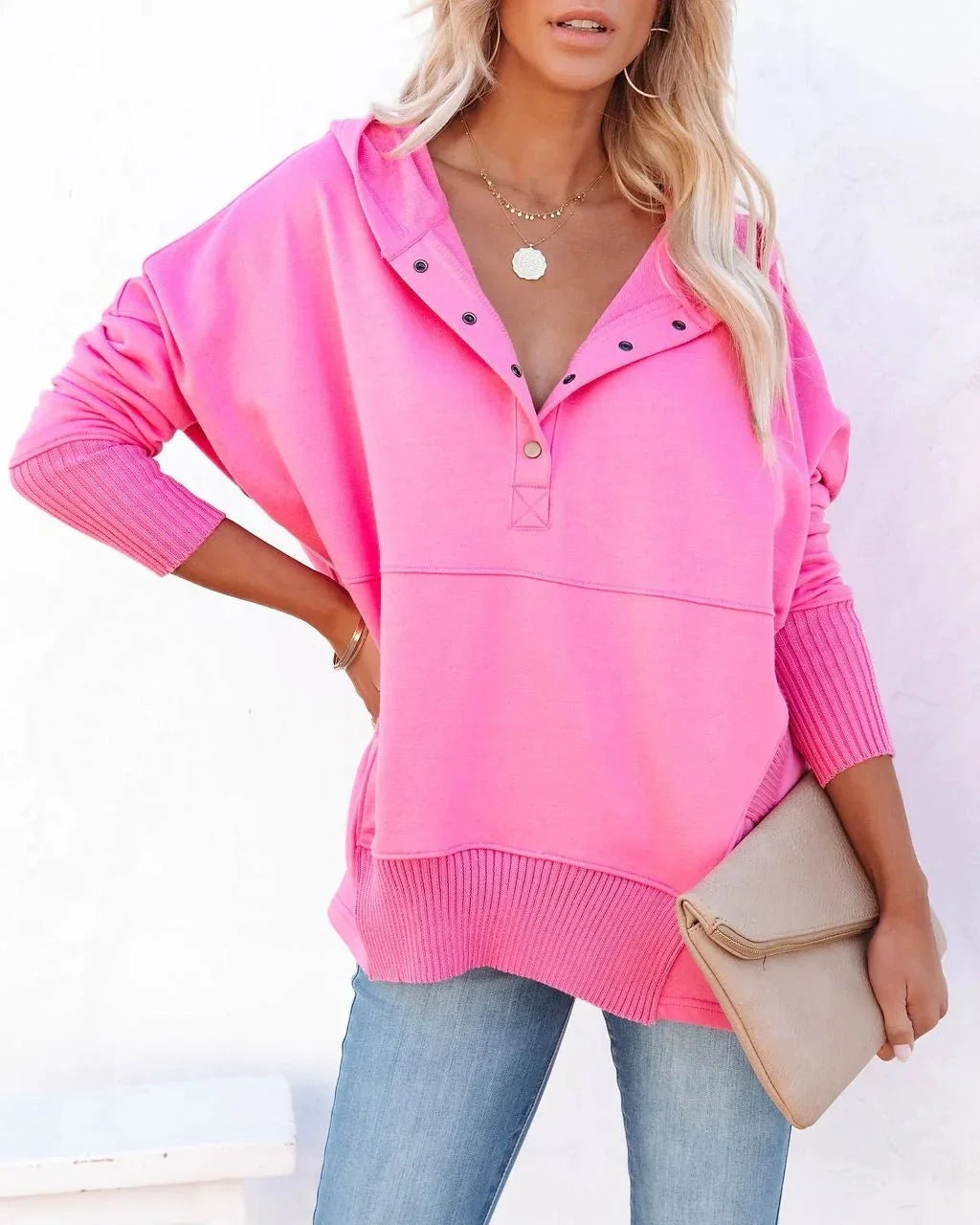 Women's relaxed-fit hooded drawstring pullover tunic sweatshirt