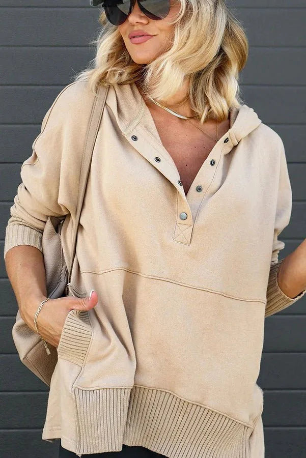 Women's relaxed-fit hooded drawstring pullover tunic sweatshirt – Gray