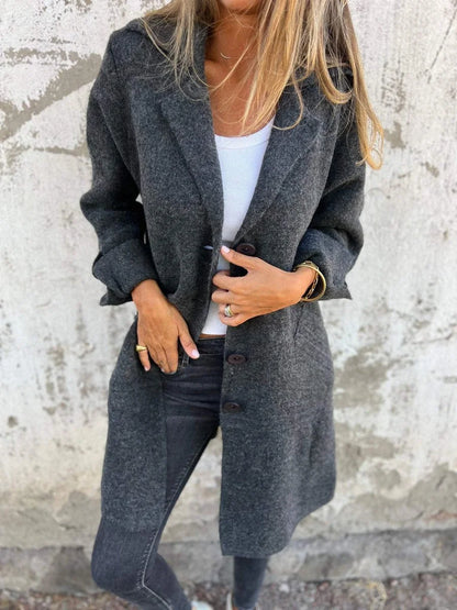 Women's relaxed-fit long button-front lapel coat