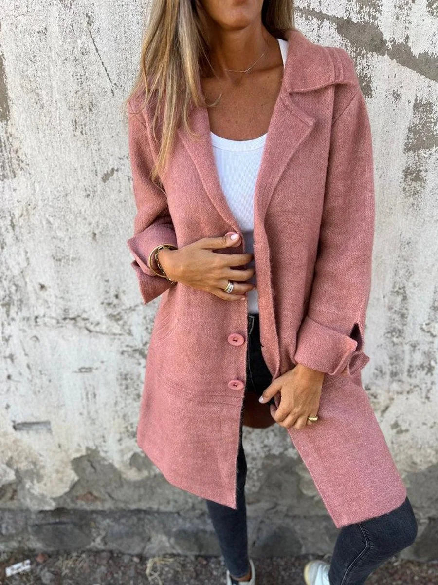 Women's relaxed-fit long button-front lapel coat
