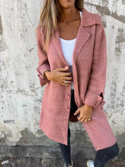 Women's relaxed-fit long button-front lapel coat