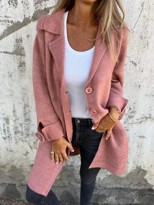 Women's relaxed-fit long button-front lapel coat