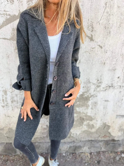 Women's relaxed-fit long button-front lapel coat – Gray