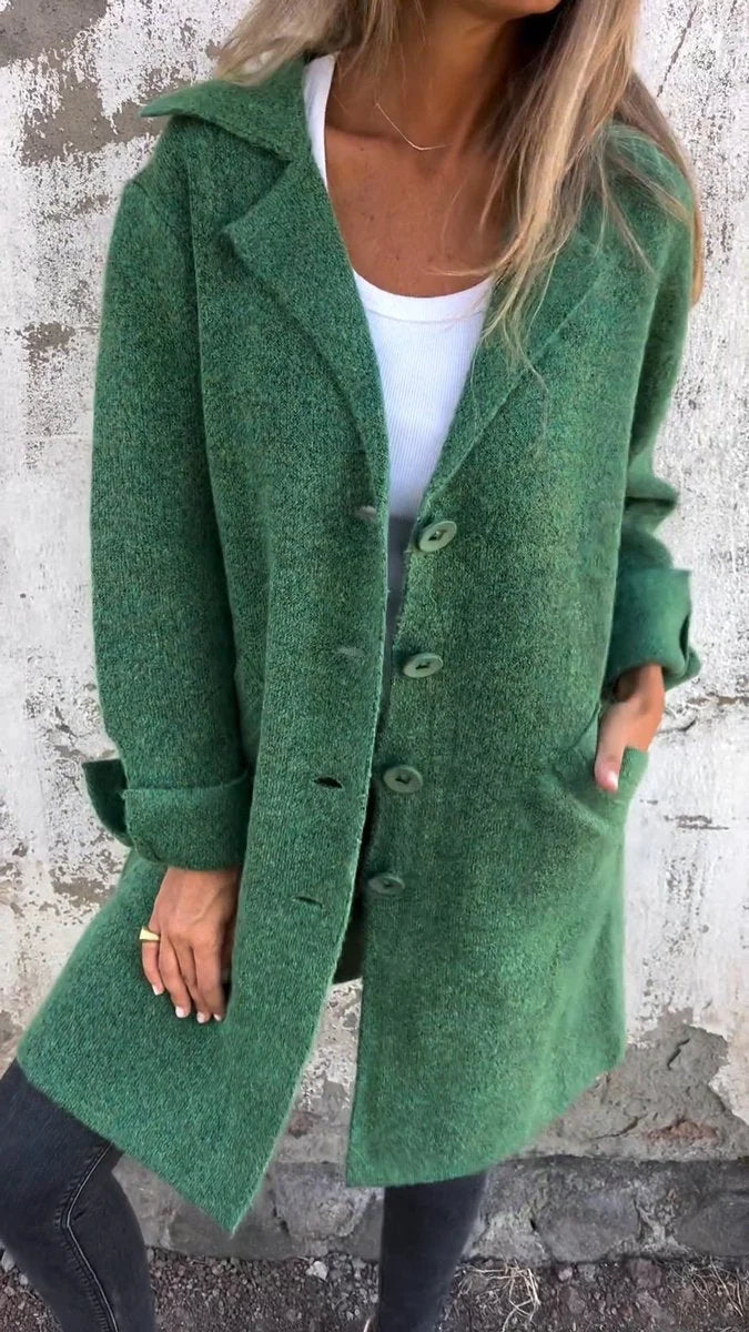 Women's relaxed-fit long button-front lapel coat – Green