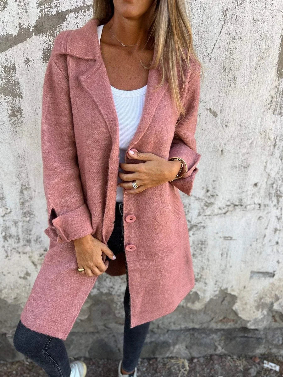 Women's relaxed-fit long button-front lapel coat – Pink