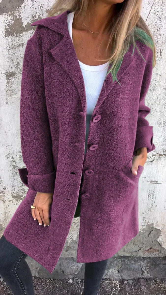 Women's relaxed-fit long button-front lapel coat – Purple
