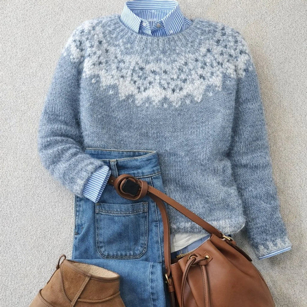 Women's relaxed-fit Nordic Fair Isle knit crewneck sweater – Blue