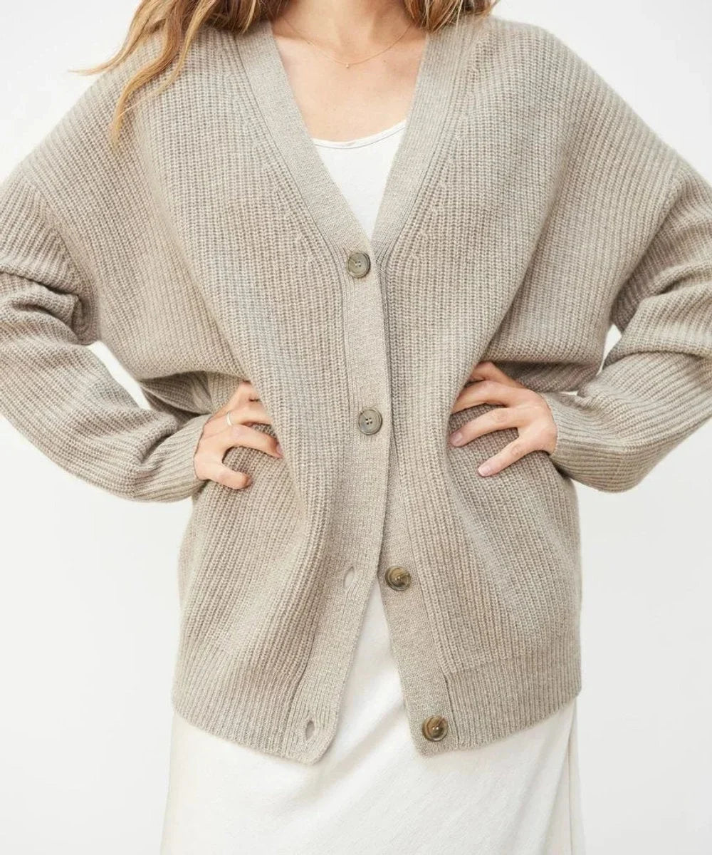 Women's relaxed-fit V-neck cashmere button-front cardigan