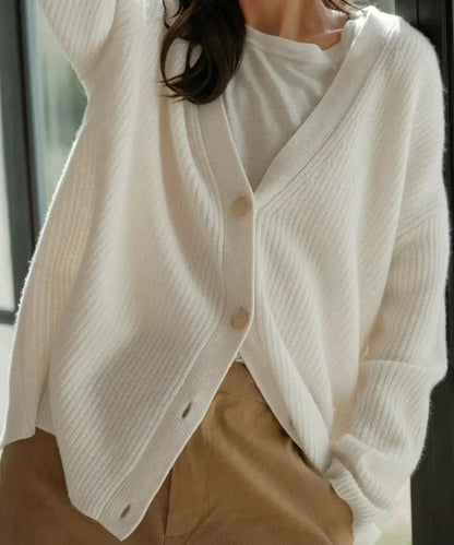 Women's relaxed-fit V-neck cashmere button-front cardigan