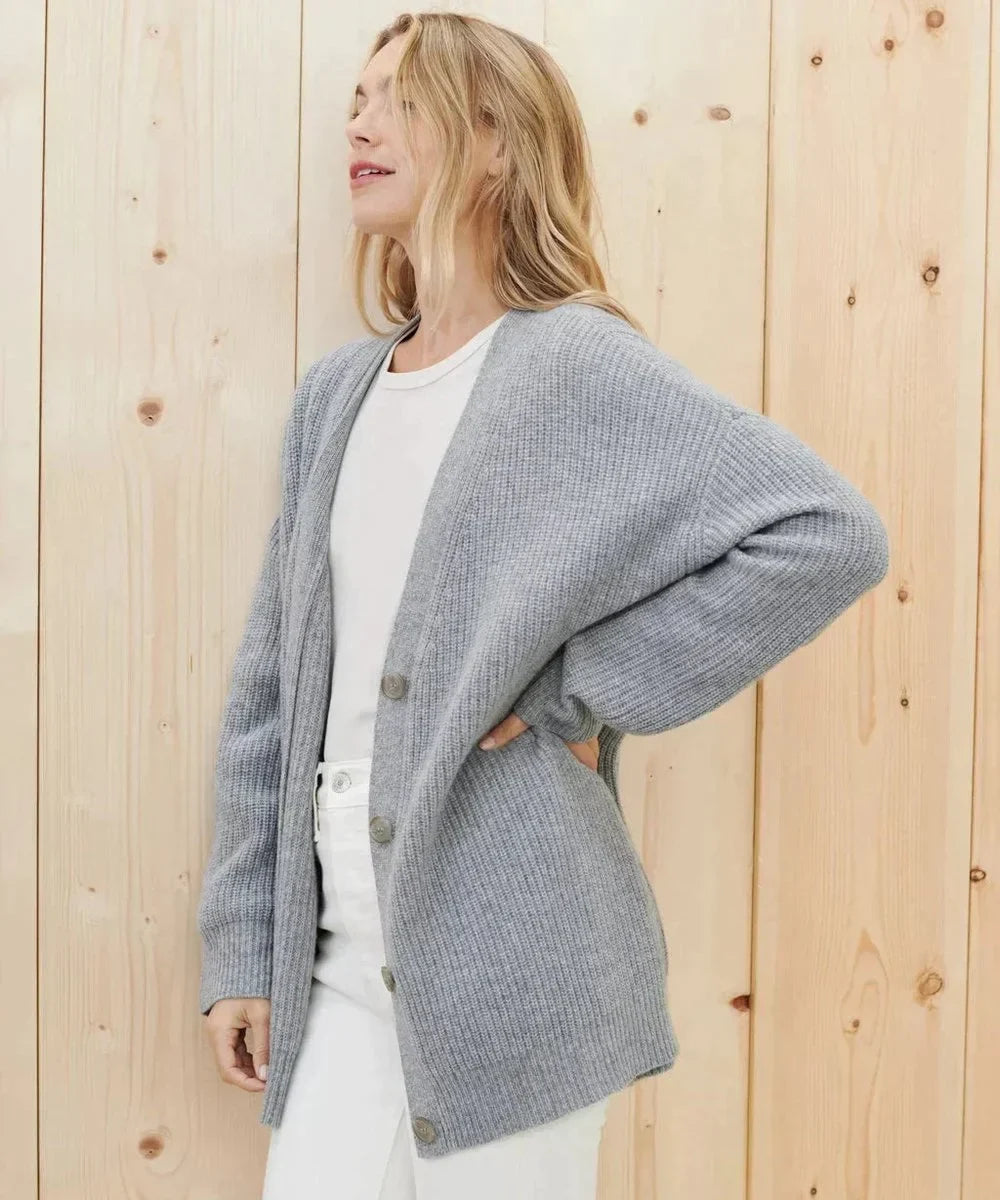Women's relaxed-fit V-neck cashmere button-front cardigan
