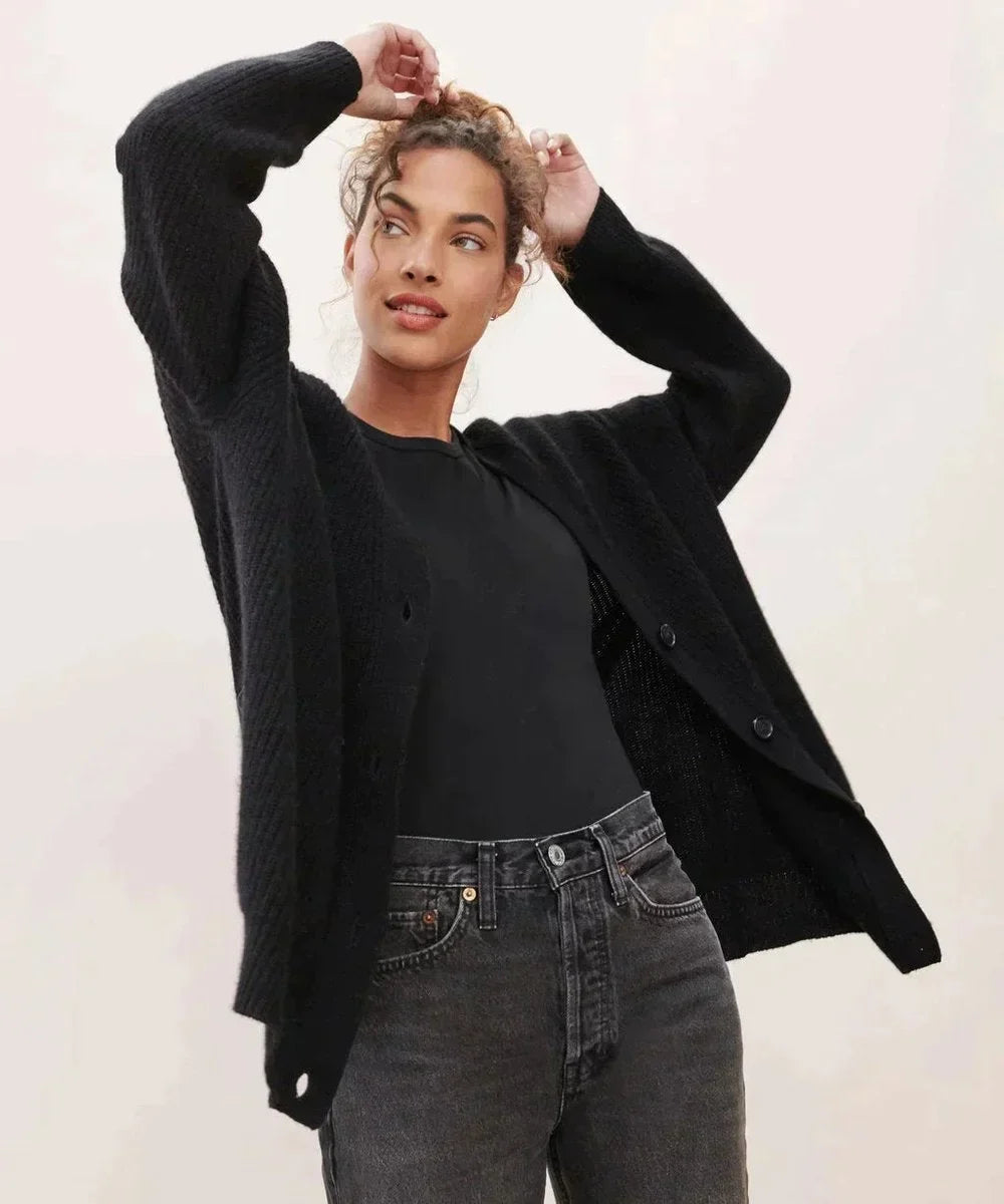 Women's relaxed-fit V-neck cashmere button-front cardigan