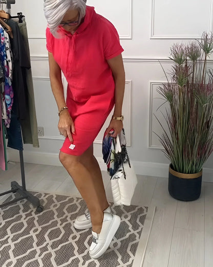 Women's relaxed hoodie mini dress with short-sleeve and side pockets