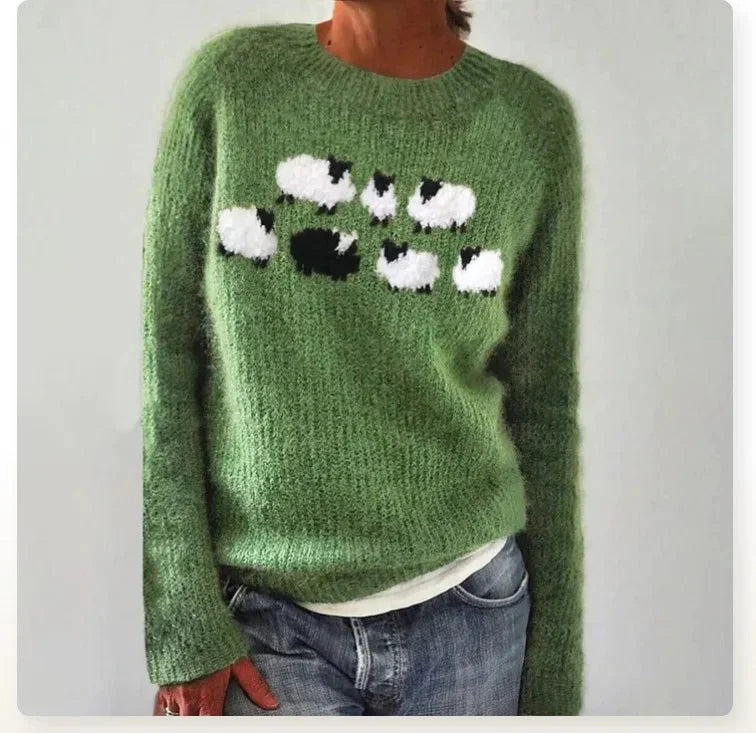Women's retro striped relaxed-fit knit sweater – Green