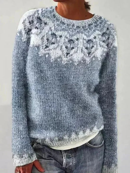 Women's retro striped relaxed-fit knit sweater – Light Blue