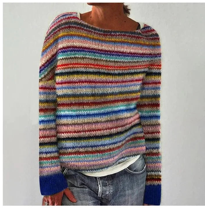 Women's retro striped relaxed-fit knit sweater – Multicolor1