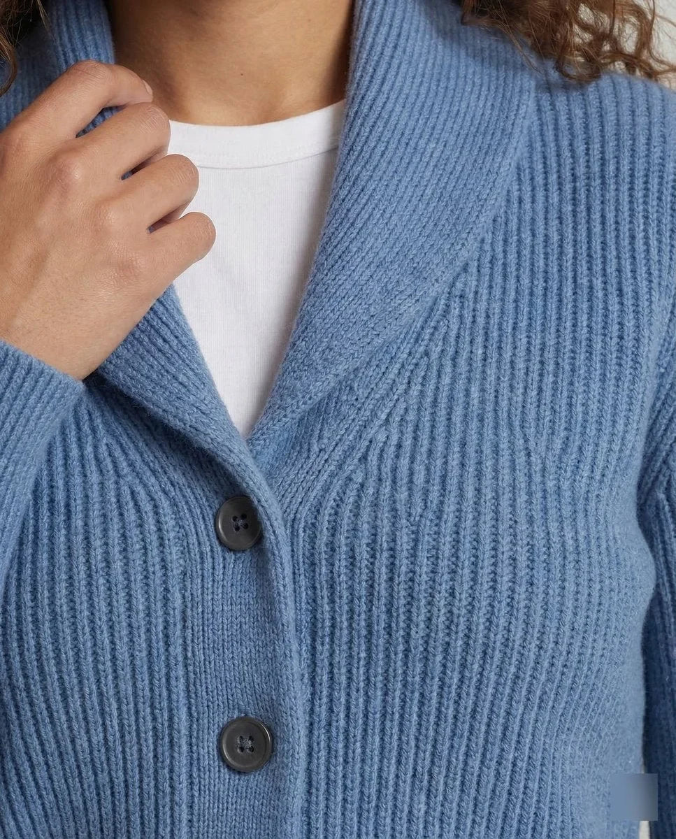 Women's ribbed knit button-front lapel collar cardigan