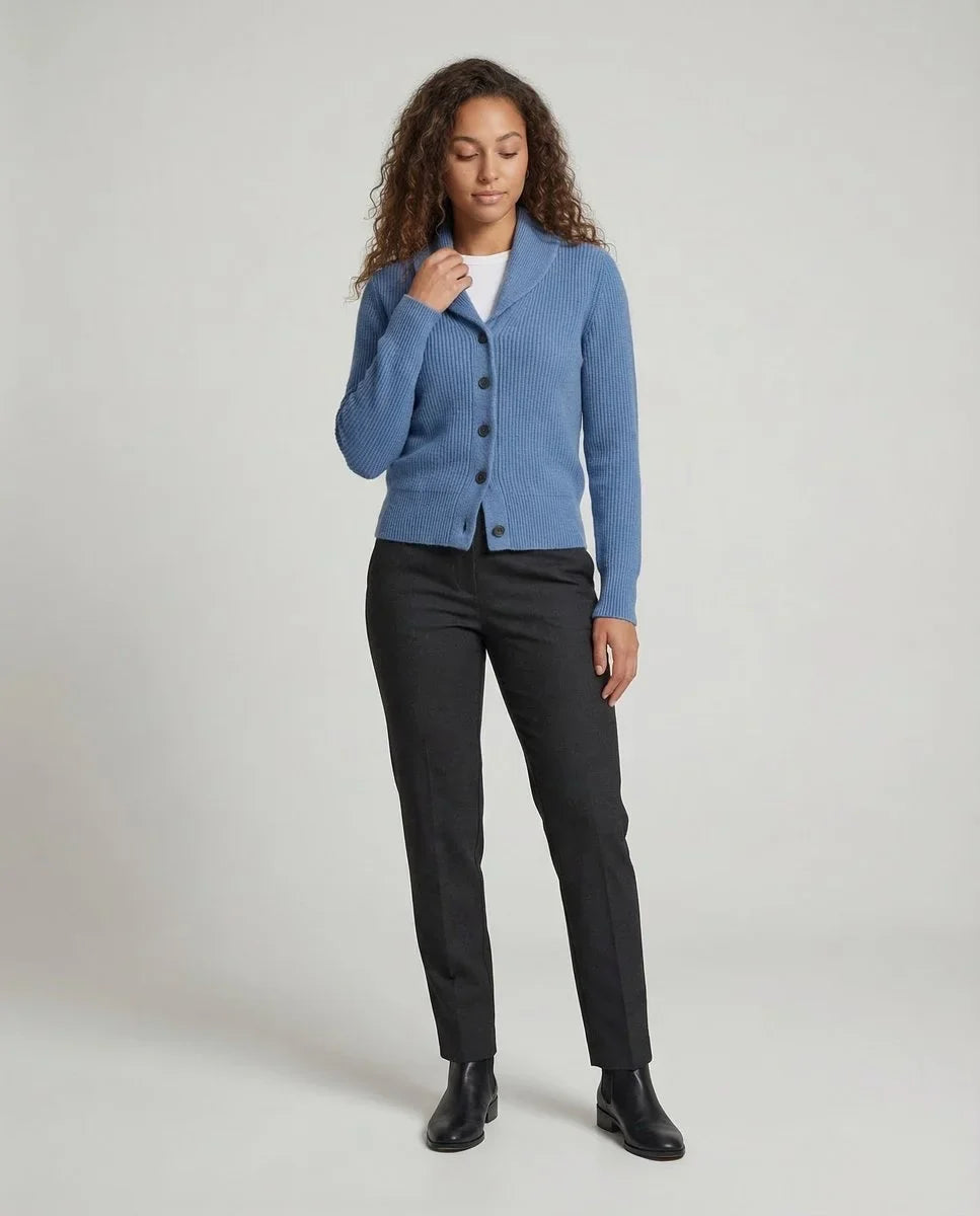 Women's ribbed knit button-front lapel collar cardigan