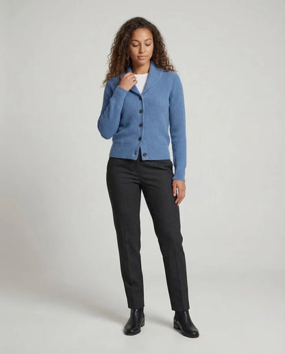 Women's ribbed knit button-front lapel collar cardigan