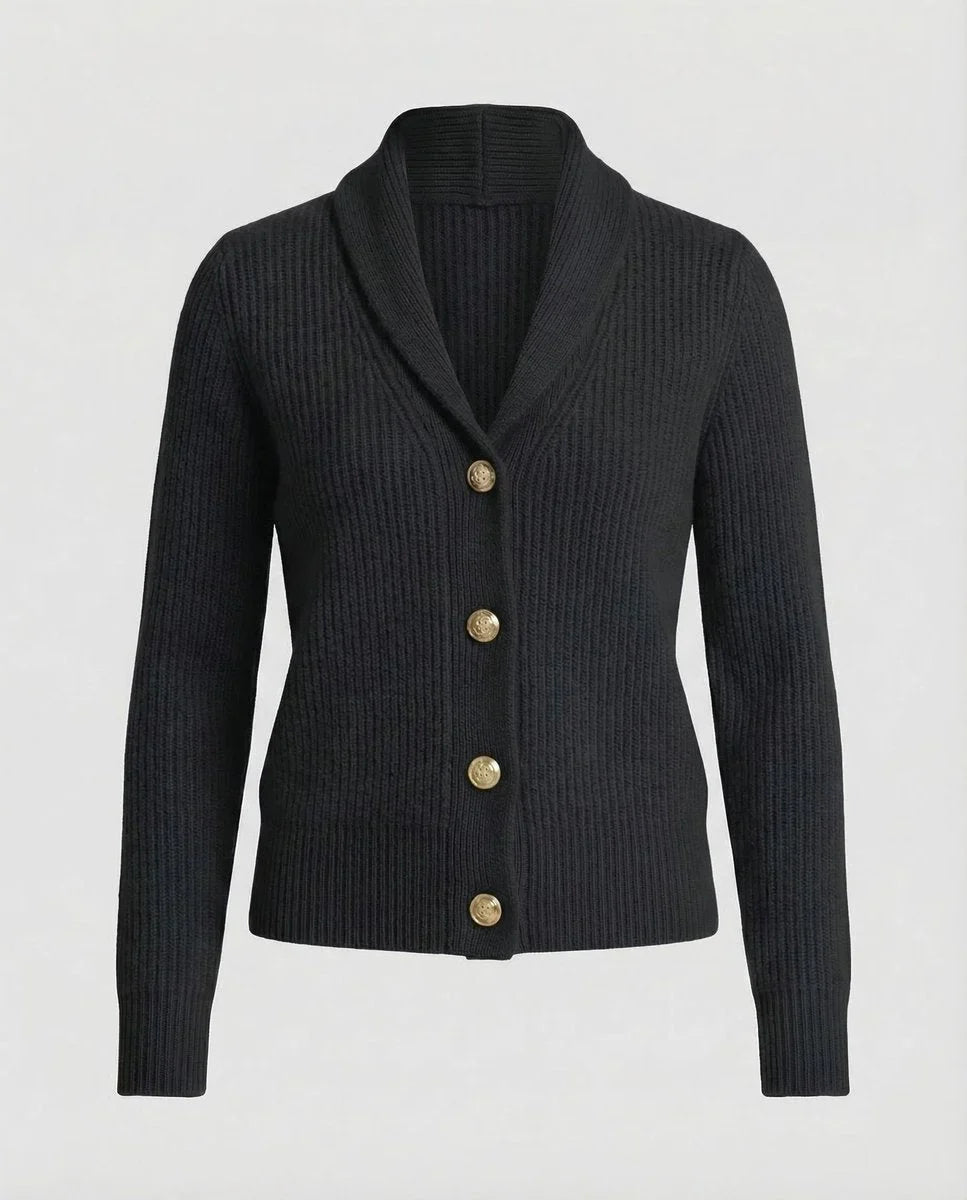 Women's ribbed knit button-front lapel collar cardigan – Black