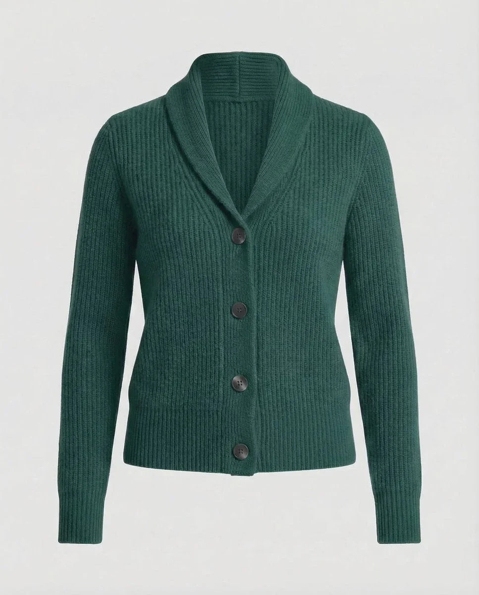 Women's ribbed knit button-front lapel collar cardigan – Dark Green