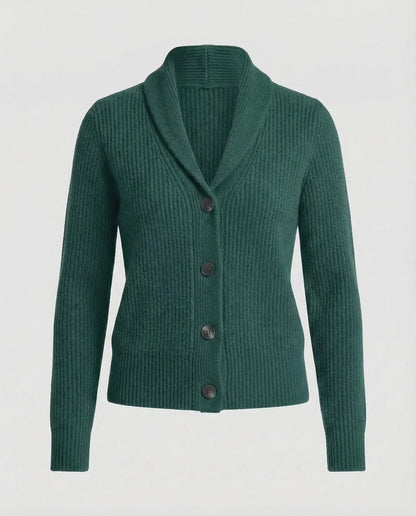 Women's ribbed knit button-front lapel collar cardigan – Dark Green