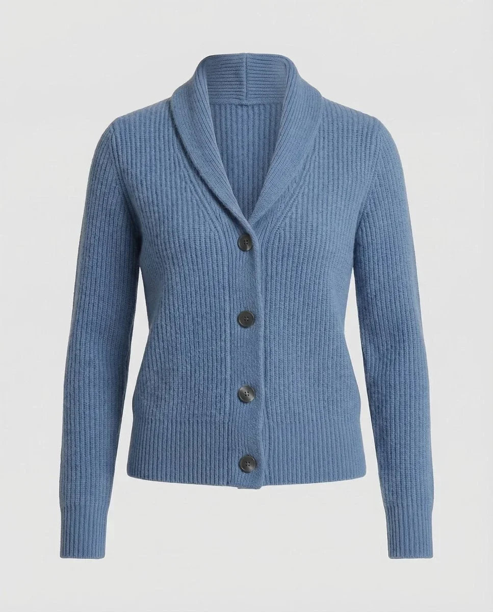 Women's ribbed knit button-front lapel collar cardigan – Light Blue