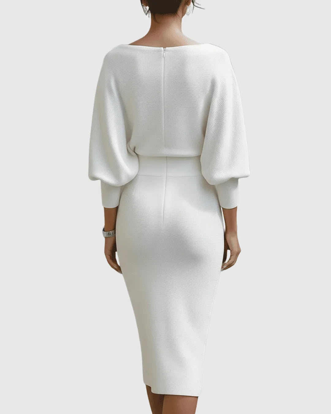 Women's ribbed midi dress with cowl-neck and batwing-sleeve