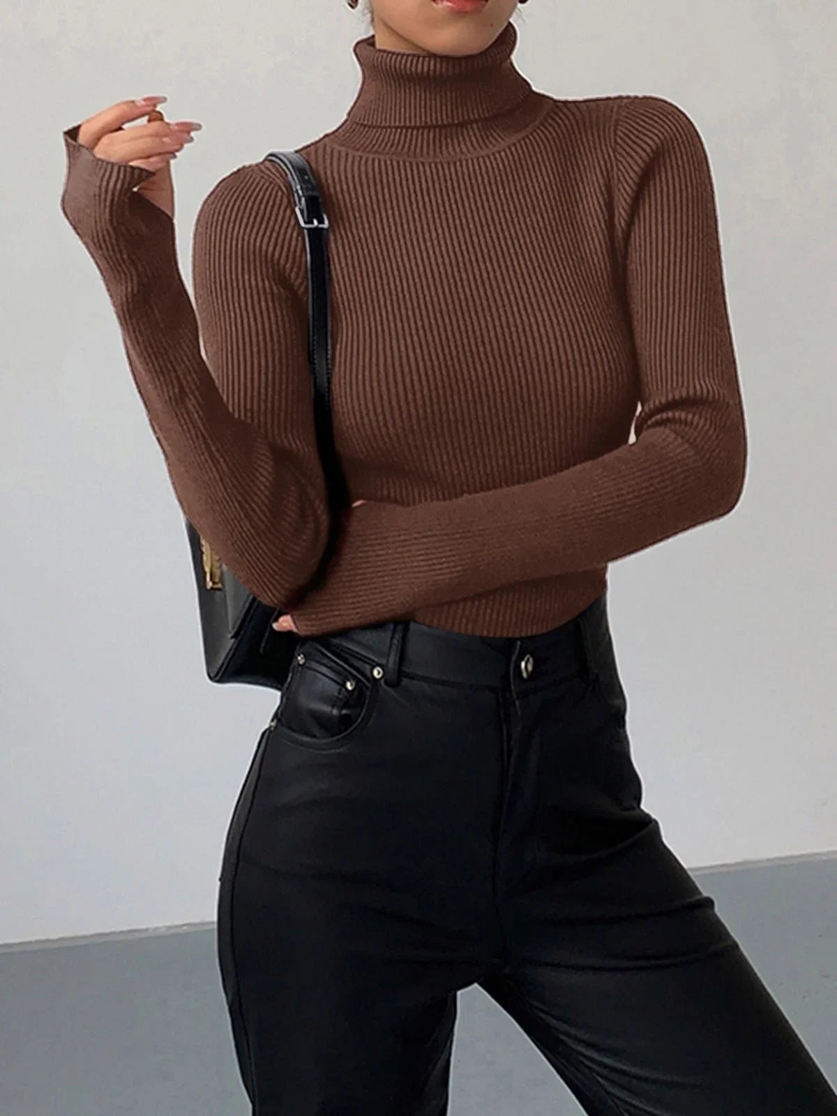Women's ribbed turtleneck lightweight knit sweater