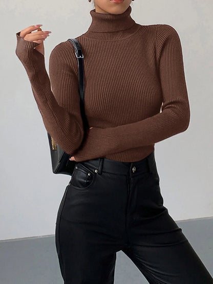 Women's ribbed turtleneck lightweight knit sweater