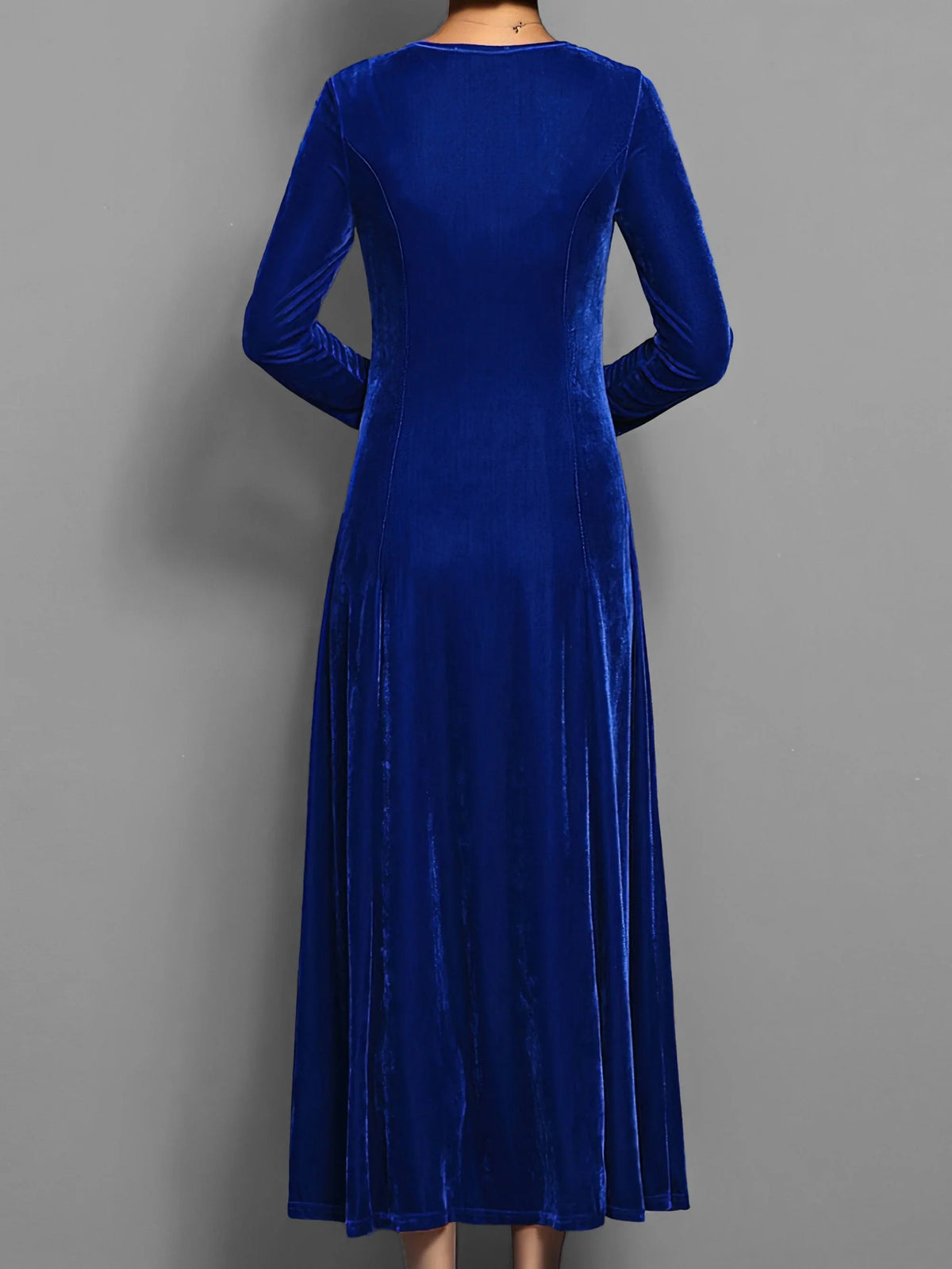 Women's velvet A-line midi dress with long-sleeve round-neck