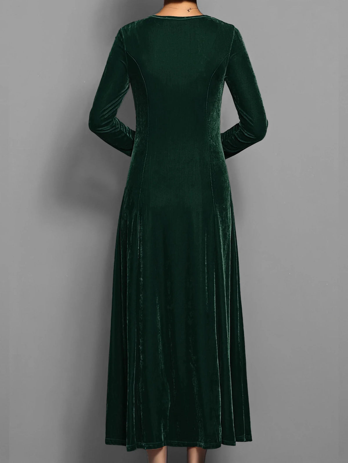 Women's velvet A-line midi dress with long-sleeve round-neck