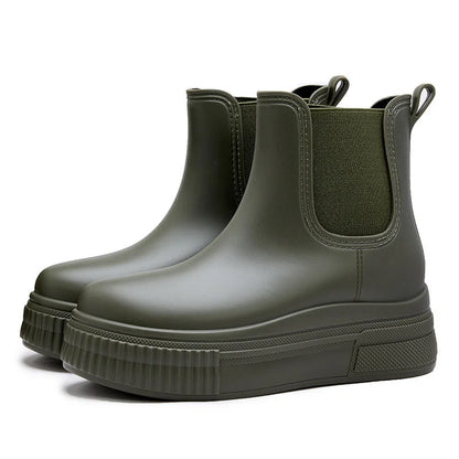 Women's rubber waterproof Chelsea rain boots with chunky platform sole
