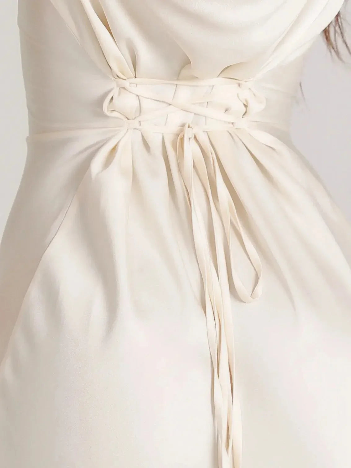 Women's satin fitted long-sleeve maxi dress with scoop neck and flared cuffs