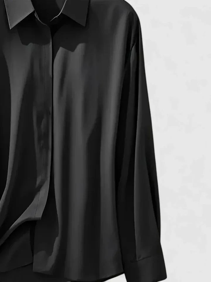 Women's satin long-sleeve blouse with collared concealed placket