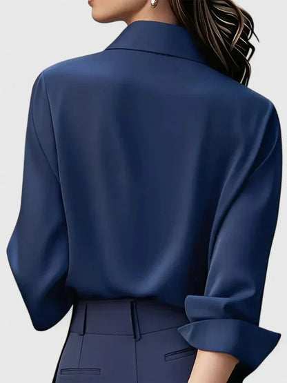 Women's satin long-sleeve blouse with collared concealed placket