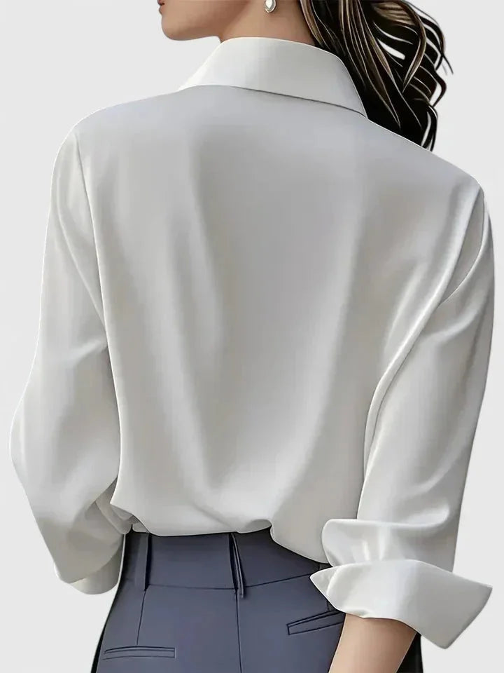 Women's satin long-sleeve blouse with collared concealed placket