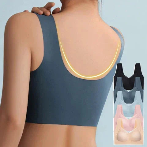 Women's seamless bra with V-neckline and wide pullover straps