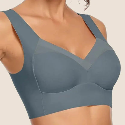 Women's seamless bra with V-neckline and wide pullover straps