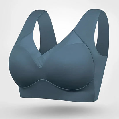 Women's seamless bra with V-neckline and wide pullover straps – Dark blue