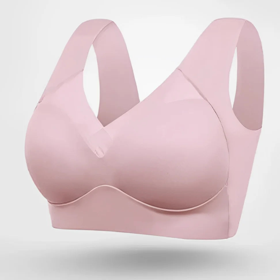 Women's seamless bra with V-neckline and wide pullover straps – Pink