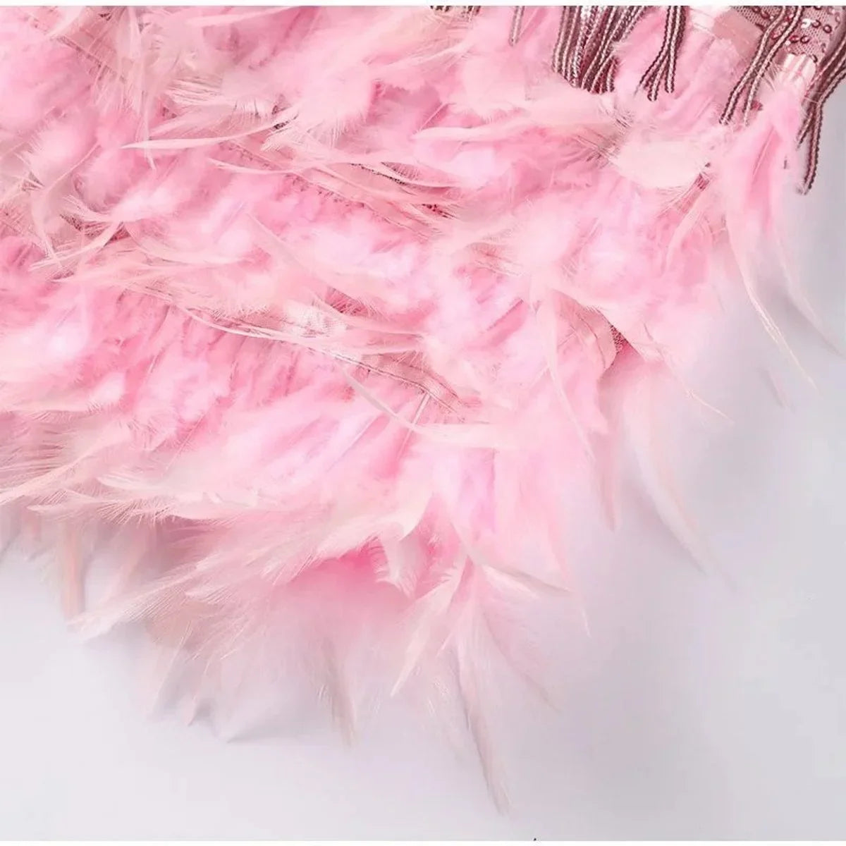 Women's sequin fringe feather-trim mini cocktail dress
